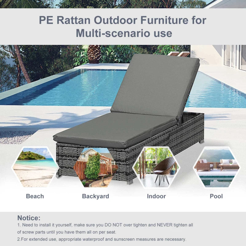 Grey Rattan Outdoor Reclining Sun Lounger
