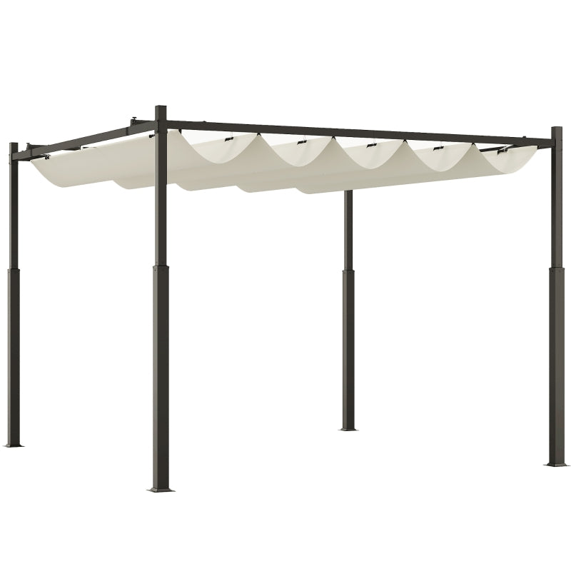 Cream White Retractable Roof Garden Pergola with Sun Shade Canopy