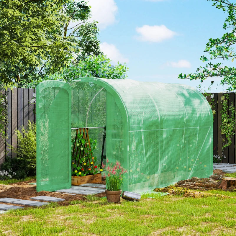 3x2x2m Green Polytunnel Greenhouse with Hinged Door - Walk-in Grow House Tent with PE Cover and Galvanised Steel Frame