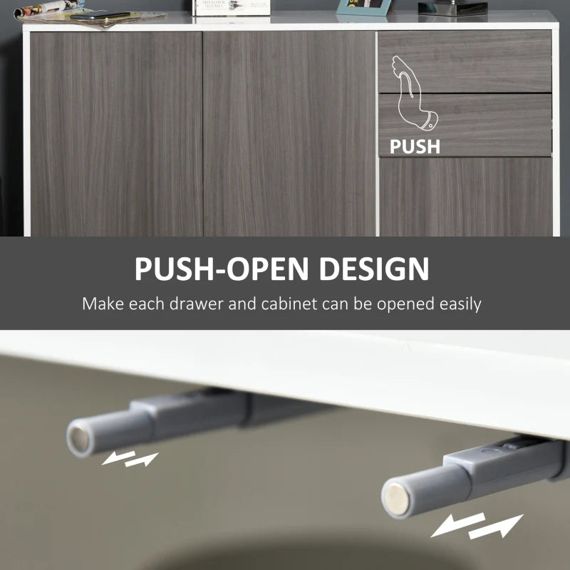 High Gloss Sideboard with 2 Drawers - Modern Push-Open Design Side Cabinet for Living Room & Bedroom in Light Grey & White