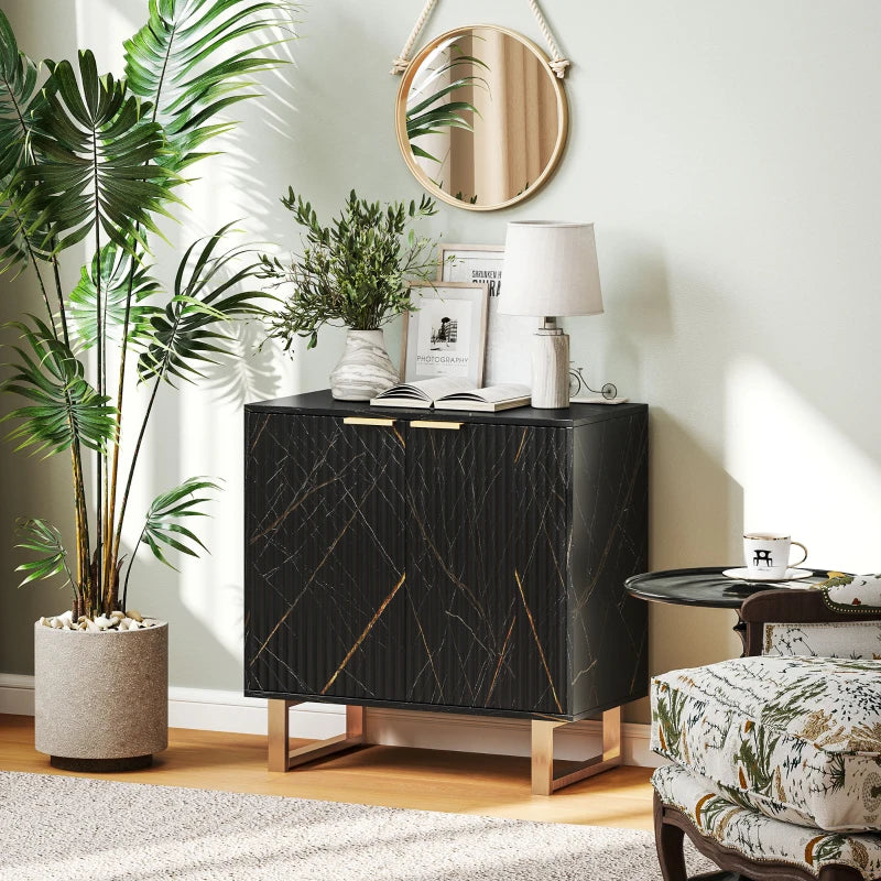 Elegant Black and Gold-Tone Storage Sideboard - Modern Design for Living Room, Dining Room, or Entryway