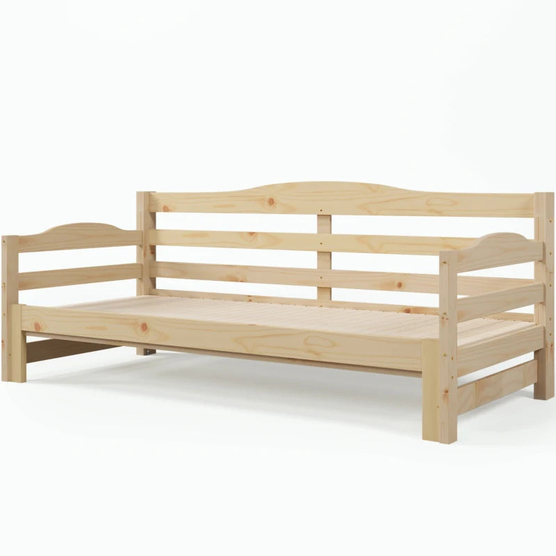 Natural Solid Pine Wood Daybed with Pull-Out Trundle - Versatile Sofa Bed, 196x98-182x73 cm, Durable MDF Construction
