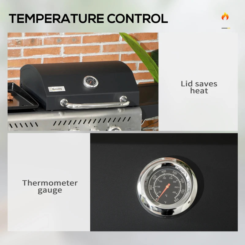 15kW Deluxe Gas BBQ with Grill, Plancha, Side Burner - Black