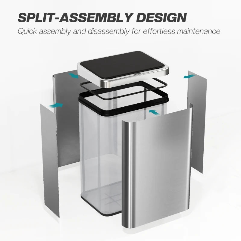 40L Touchless Sensor Bin with Soft-Close Lid - Fingerprint Resistant Stainless Steel Trash Can for Kitchen, Office & Gym - Silver