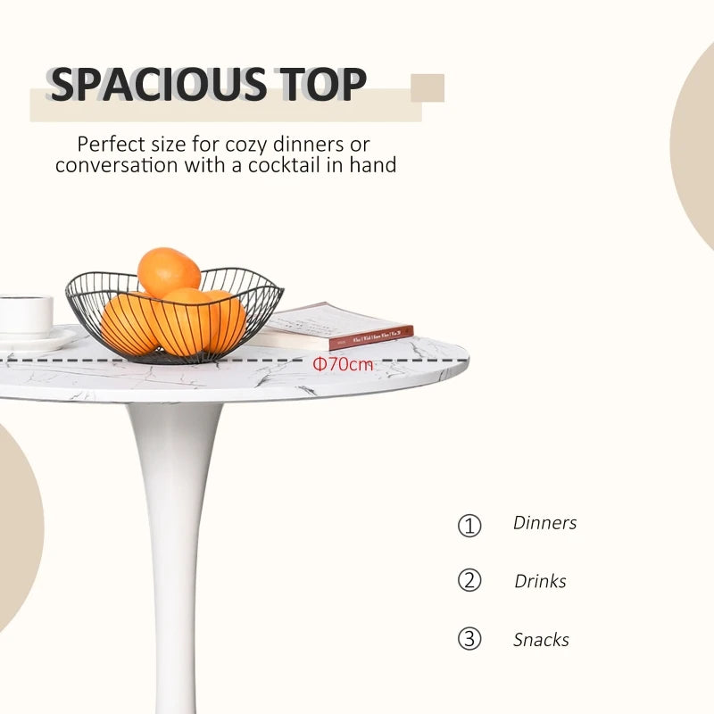 Modern Round Dining Table - White Bistro Table with Metal Base for Kitchen & Dining Room - Stylish Leisure Furniture