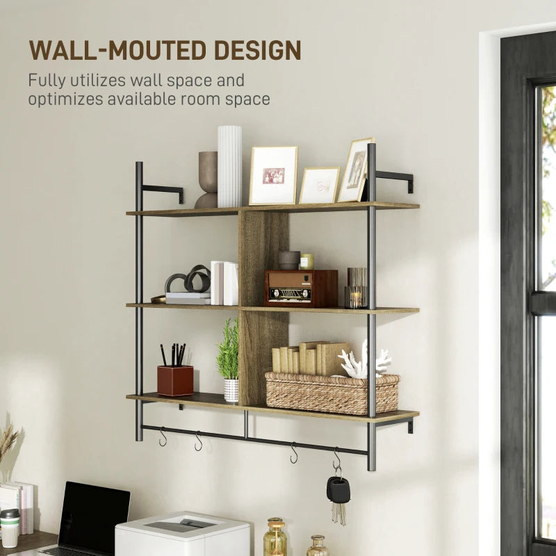 Three-Tier Floating Shelf - Stylish Grey Wood Effect Wall Storage for Home Decor and Organization