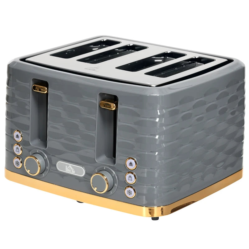 Premium Four-Slice Rippled Toaster in Stylish Grey - Perfect for Even Toasting and Modern Kitchens