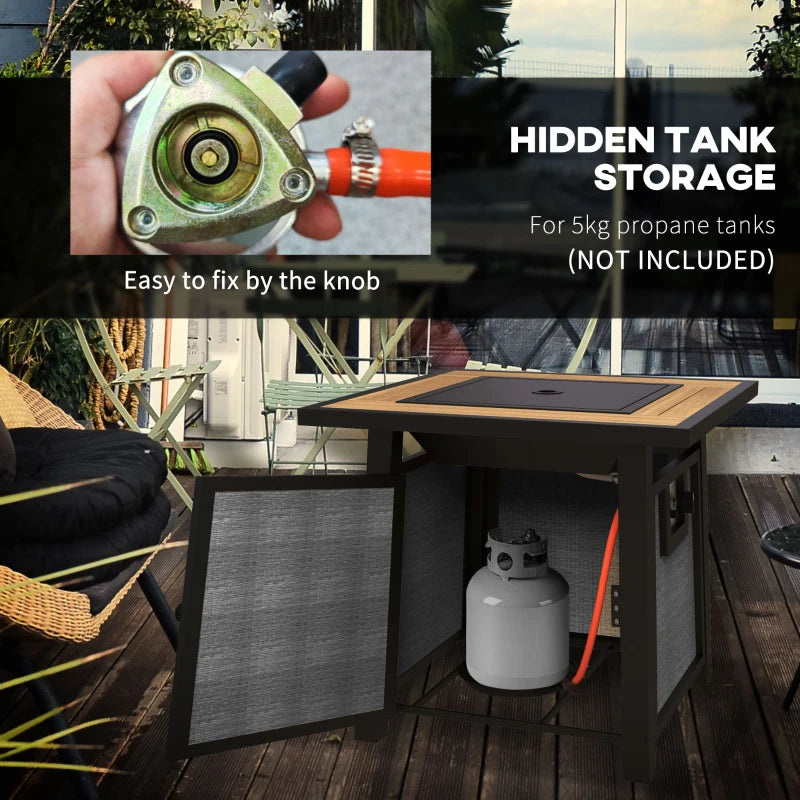 50,000 BTU Gas Fire Pit Table with Cover - 71x71cm Outdoor Patio Heater - Stylish Grey Design