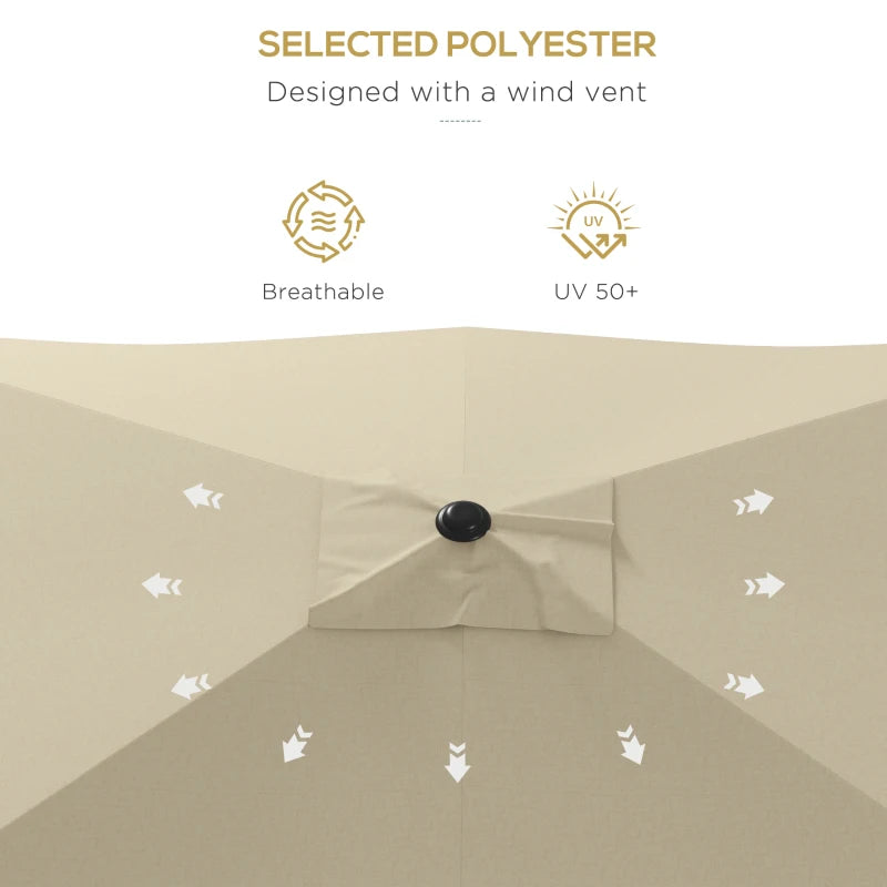 Cream White Rectangular Garden Parasol Umbrella with Crank & Tilt