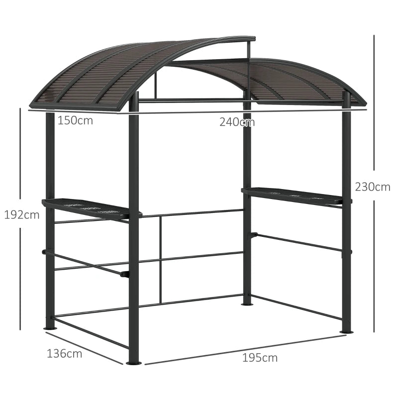 Dark Grey Outdoor Grill Gazebo with Side Shelves and PC Board Roof