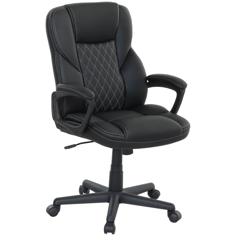 High Back Executive Office Chair - PU Leather Swivel Desk Chair with Tilt, Armrests & Adjustable Height - Black