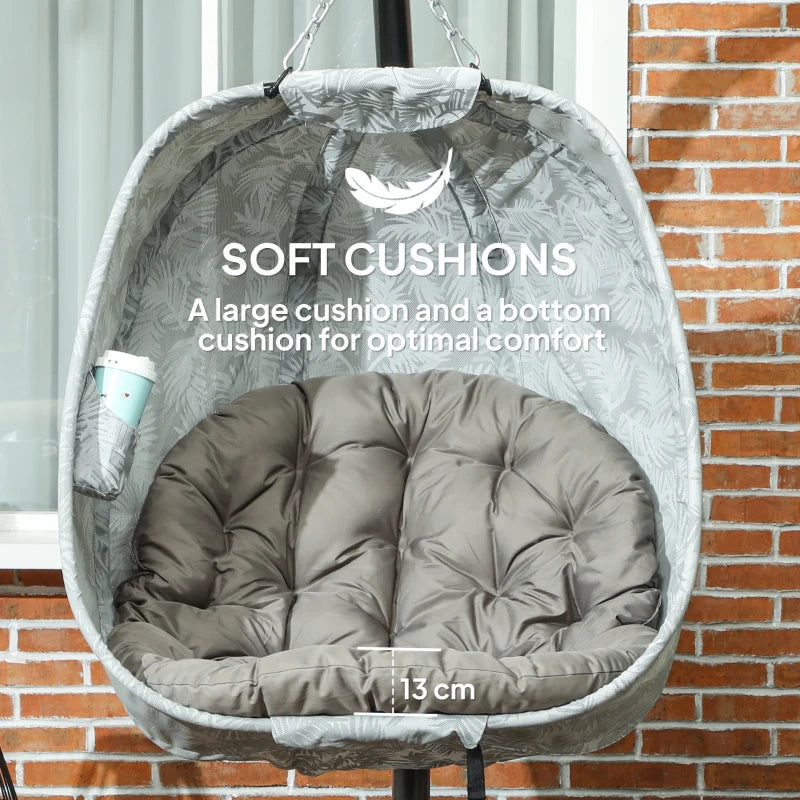 Hanging Egg Chair - Outdoor Indoor Garden Swing Chair with Folding Basket, Thickened Cushion, Cup Holder - Sand Brown