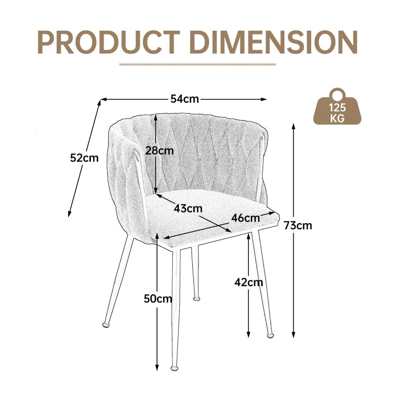 Set of 2 Modern Emerald Dining Chairs with Silver Legs, Hand-woven Backrest, Upholstered Boucle Armrests, 54x52x73 cm