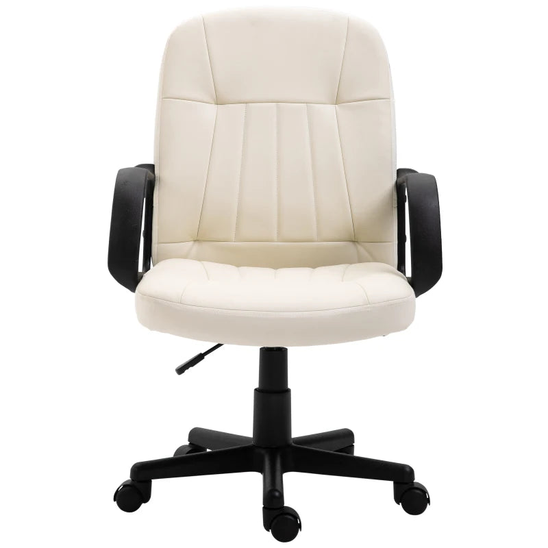 Cream White PU Leather Office Chair - Adjustable Height, Swivel Wheels, Perfect for Home Office & Study