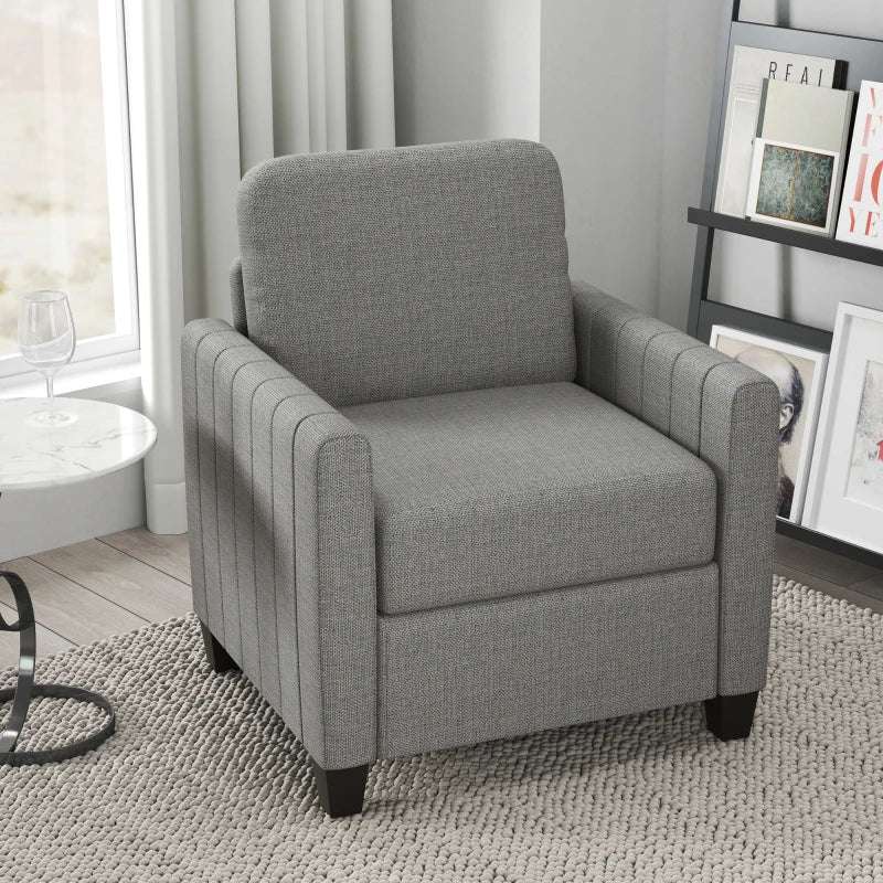 Modern Light Grey Linen-Look Armchair for Stylish Living Room Seating