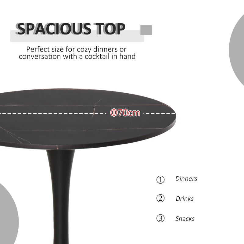 Modern Round Dining Table - Stylish Bistro Table with Metal Base for Kitchen & Dining Room - Black Finish