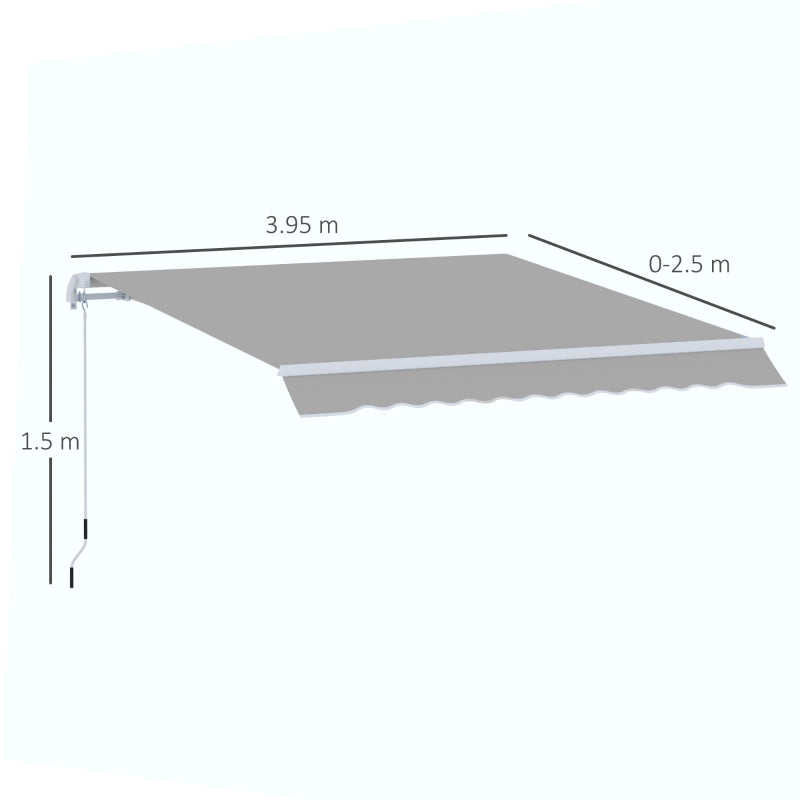 Light Grey Manual Awning For Garden Patio - 3.95m x 2.5m