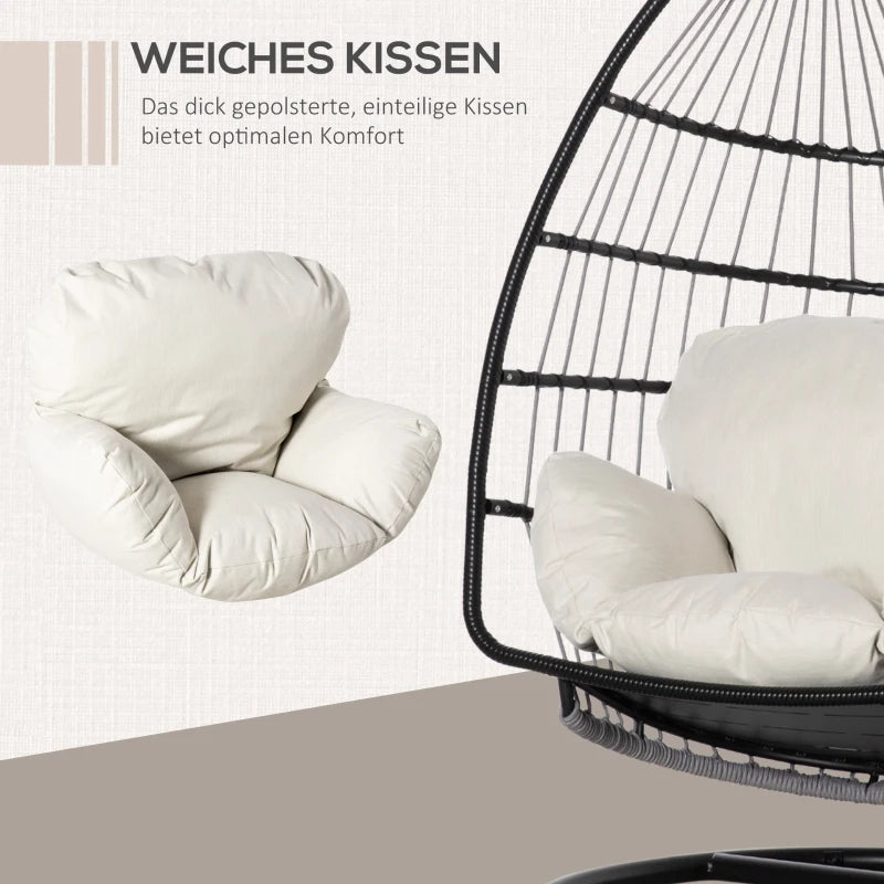 Black Rattan Hanging Egg Chair with Cushion and Stand