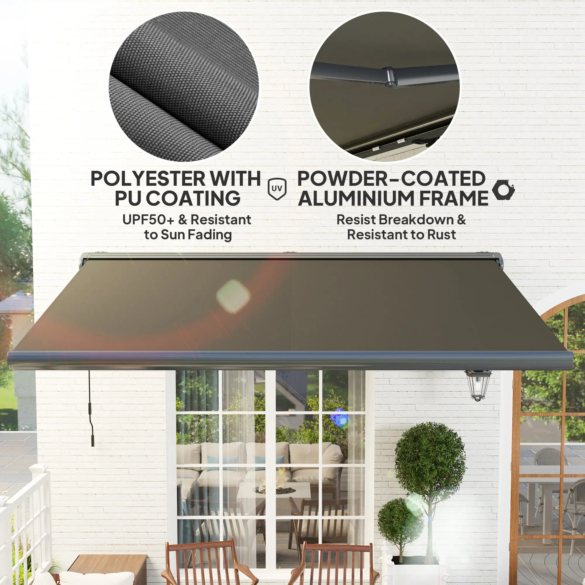 4m x 3m Retractable Electric Awning With Remote and Dark Grey Aluminium Frame UPF50+