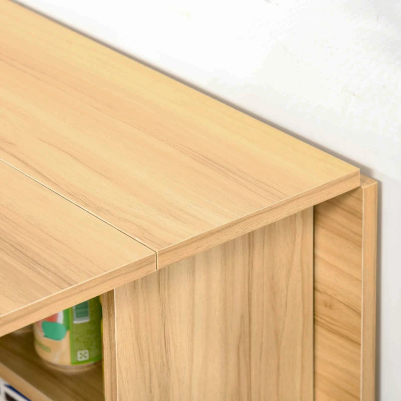 Folding Dining Table with Drop Leaf - Space-Saving Rectangular Tabletop & Storage Shelves for Kitchen & Dining Room - Teak Finish