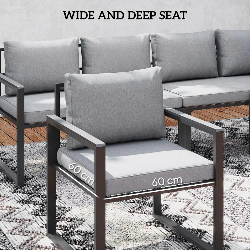 6-Piece L-Shaped Garden Furniture Set with 3 Loveseats - Grey Outdoor Seating