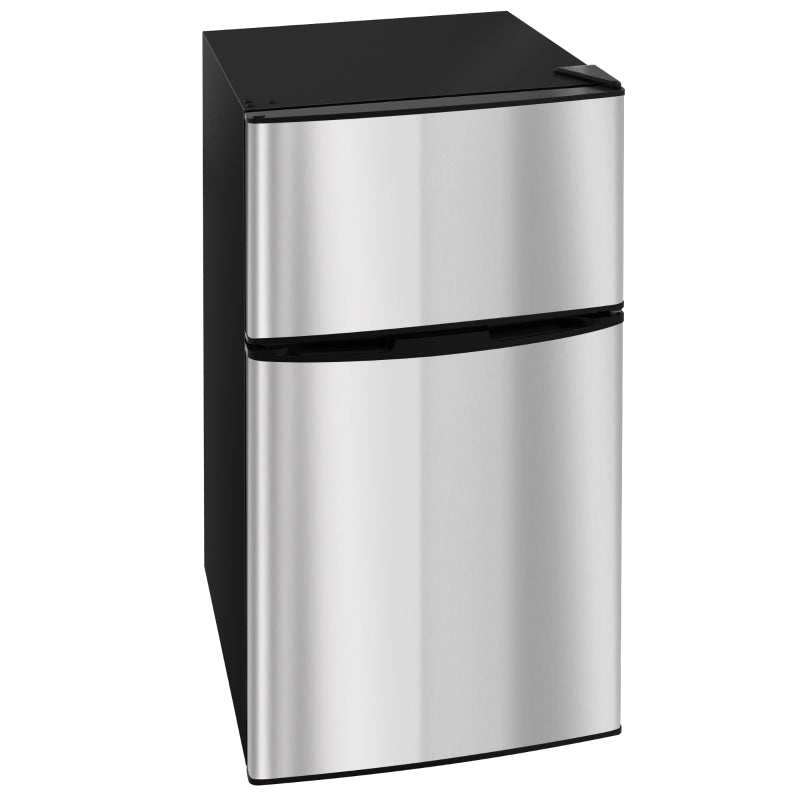 88L Under Counter Fridge Freezer - Compact Refrigerator with 5 Settings, 3 Star Freezer Rating, Stylish Black & Silver