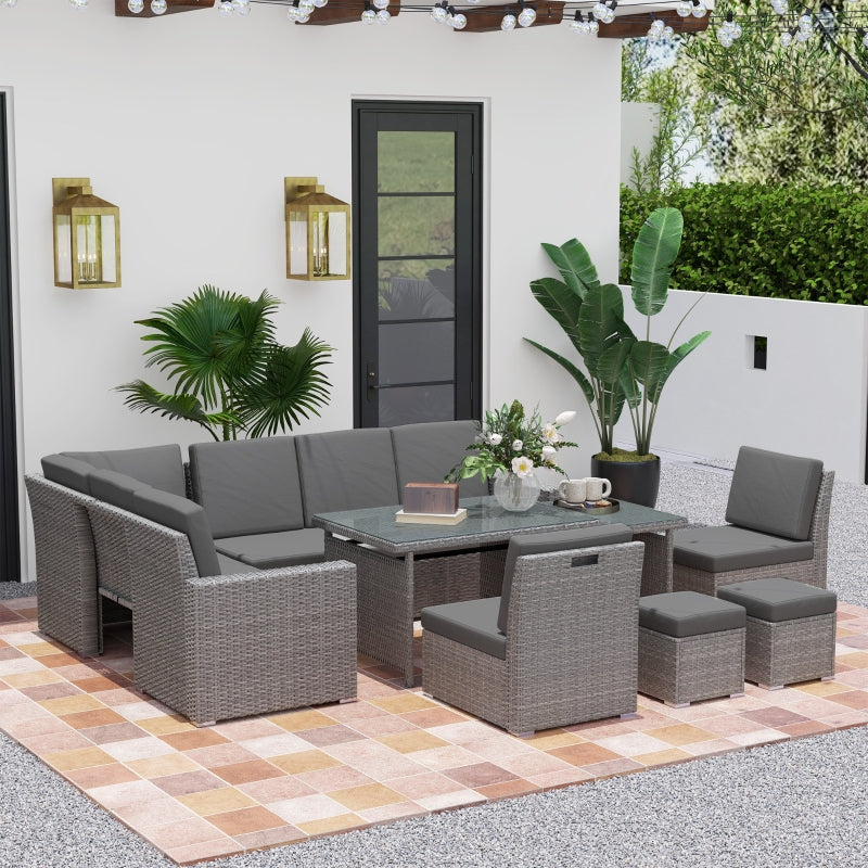7-Piece Light Grey Rattan Garden Sofa Set with Expanding Table - Outdoor Seating