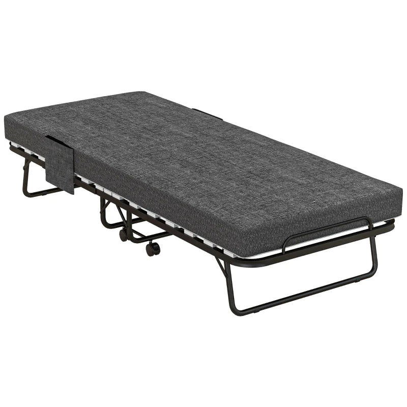 Portable Folding Bed with Wheels Steel Frame for Easy Storage and Travel Black Grey