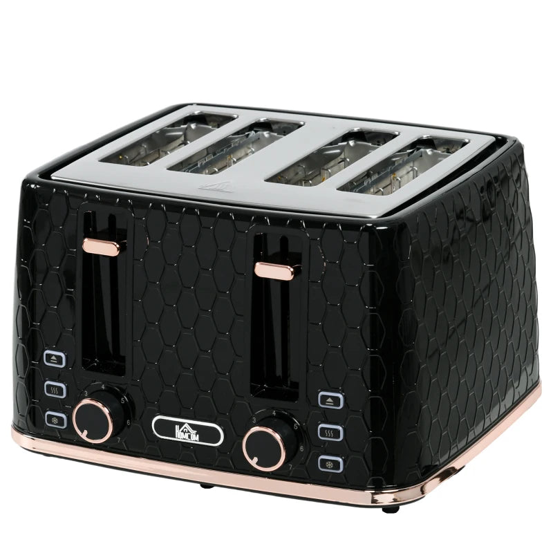 4 Slice Toaster with 7 Browning Levels, High Lift, Auto Off, Black Honeycomb Texture - Perfect for Even Toasting