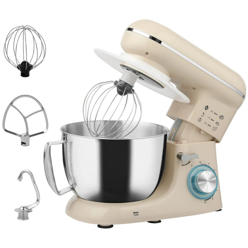 Premium 1300W Beige Kitchen Stand Mixer with Accessories - Perfect for Baking and Cooking Enthusiasts