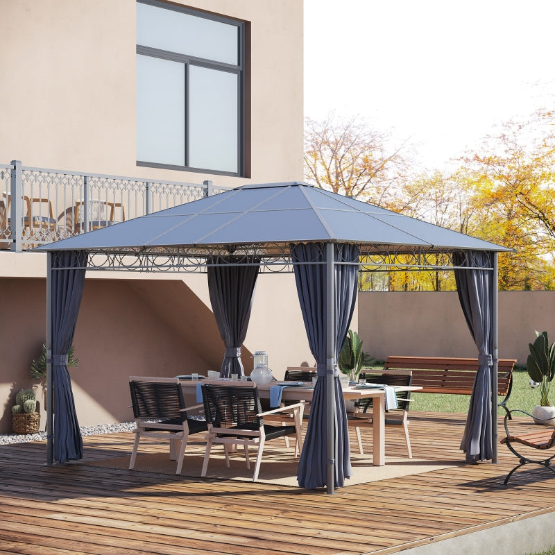 3m x 3.6m Hardtop Gazebo With Curtains - Grey