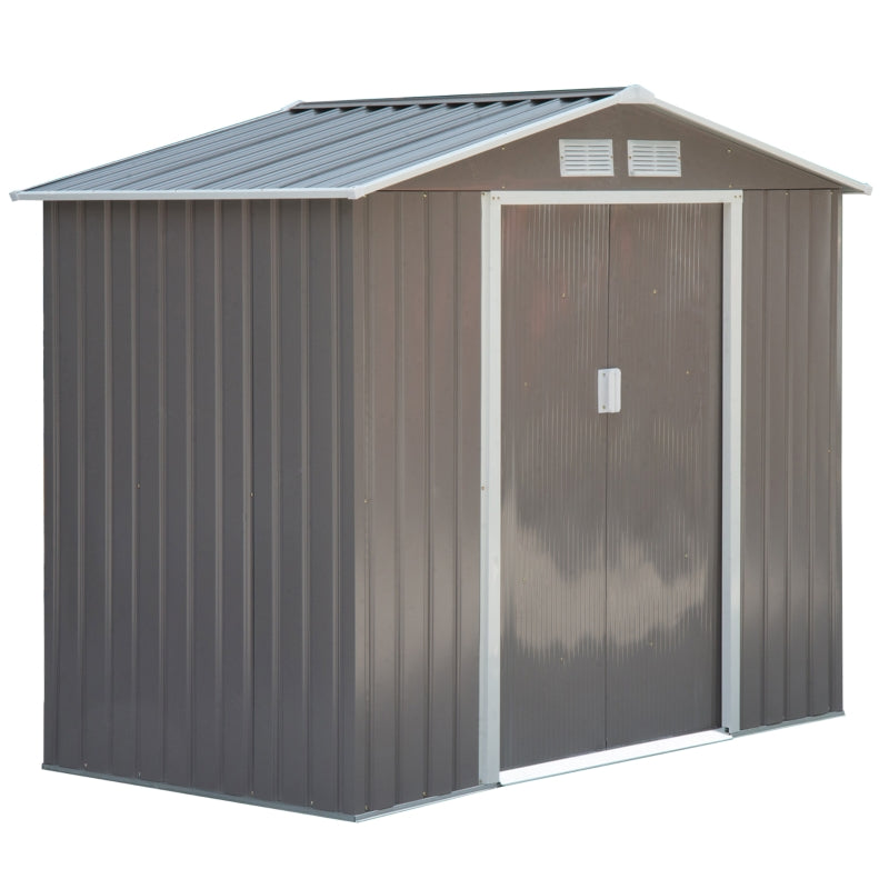 Grey 7ft x 4ft Lockable Garden Metal Storage Shed With Air Vents