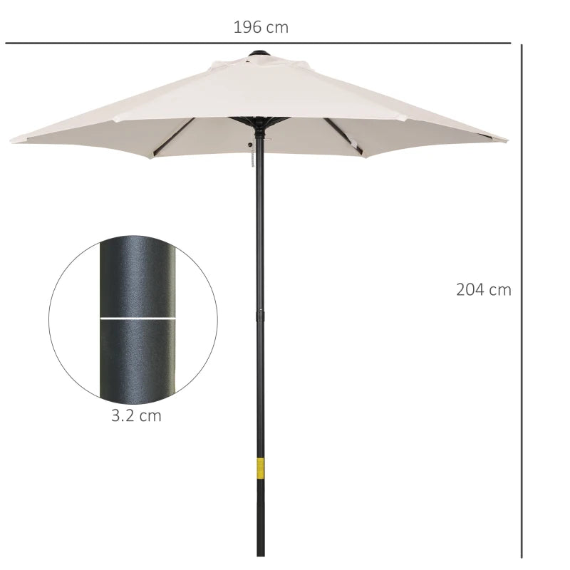 2m Cream White Outdoor Garden Parasol Umbrella with 6 Ribs