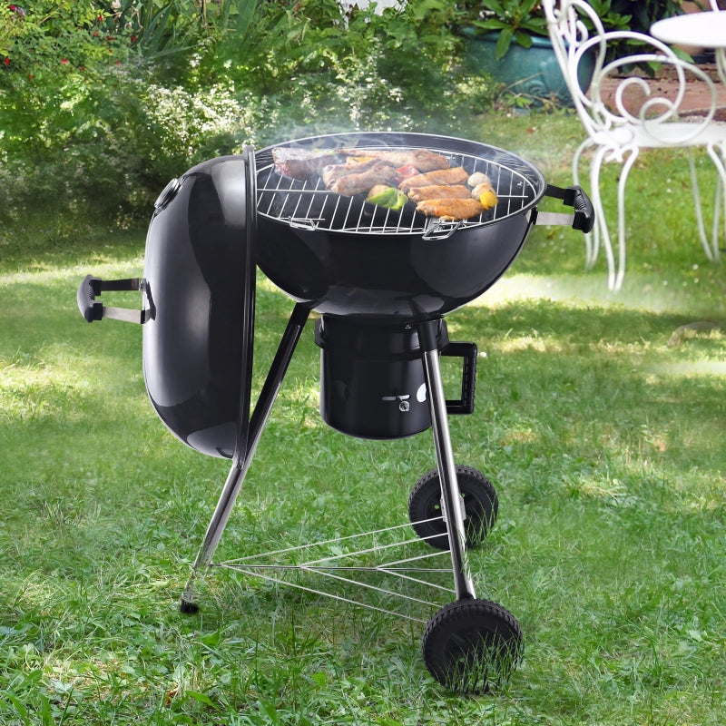 Black Steel Charcoal BBQ Grill with Wheels