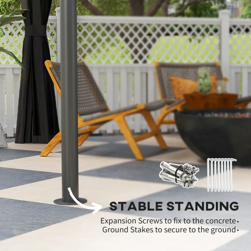 3 x 3 m Dark Grey Outdoor Polycarbonate Gazebo - Double Roof Hard Top with Galvanised Steel Frame, Nettings & Curtains for Garden, Lawn, Patio and Deck