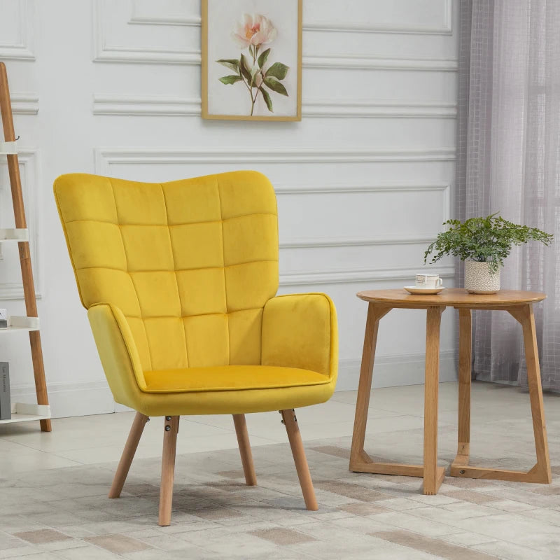 Stylish Velvet Wingback Armchair with Tufted Design and Comfortable Padding for Bedroom or Lounge