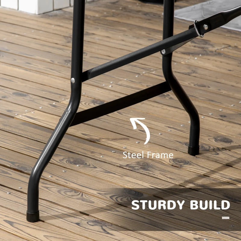 Rectangular Folding Garden Dining Table for 6 - Charcoal Grey HDPE Outdoor Table with Steel Frame for Balcony and Porch