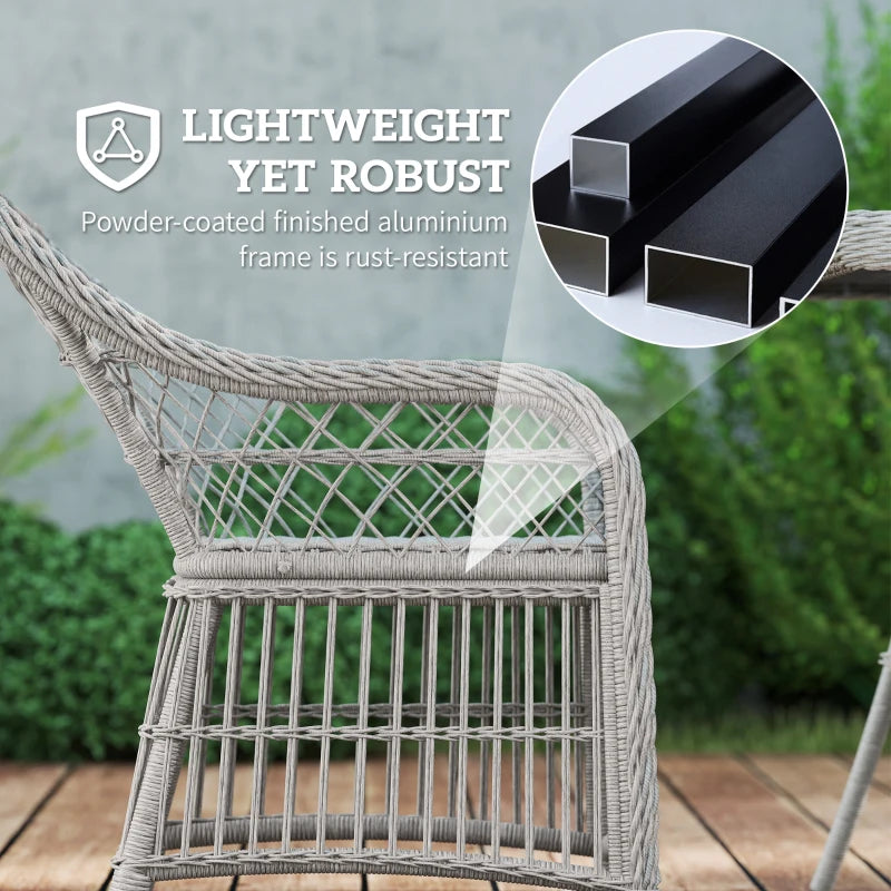 6 Seater Rattan Dining Set with Cushions, Aluminium Frame, Wicker Patio Furniture, Grey