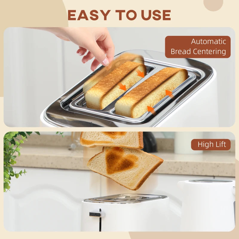 Premium 1.7L Fast Boil Kettle & 2-Slice Toaster Set - 3000W, 6 Browning Levels, Defrost & Reheat, Stylish White Kitchen Essentials