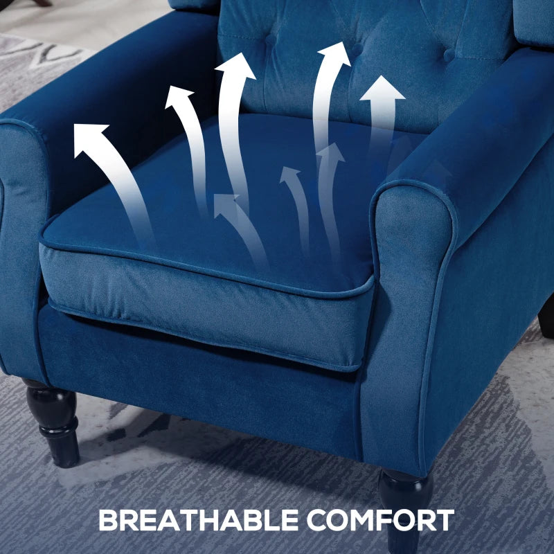 Retro Upholstered Wingback Accent Chair with Button Tufting for Living Room and Bedroom in Blue
