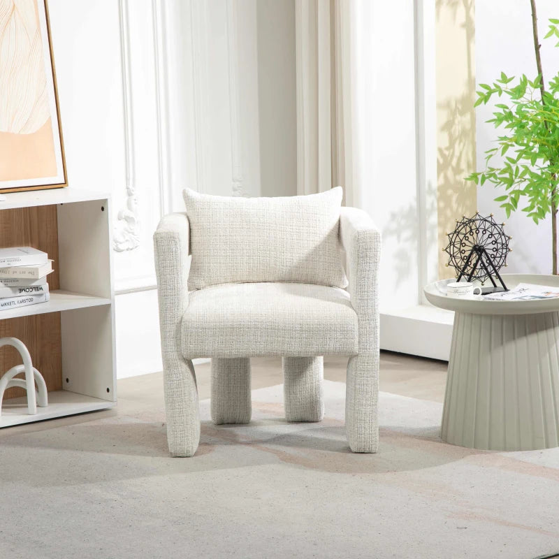 Set of 2 Modern Accent Chairs with Hollow Armrests, Cushions and Pillows for Stylish Living Room, Beige