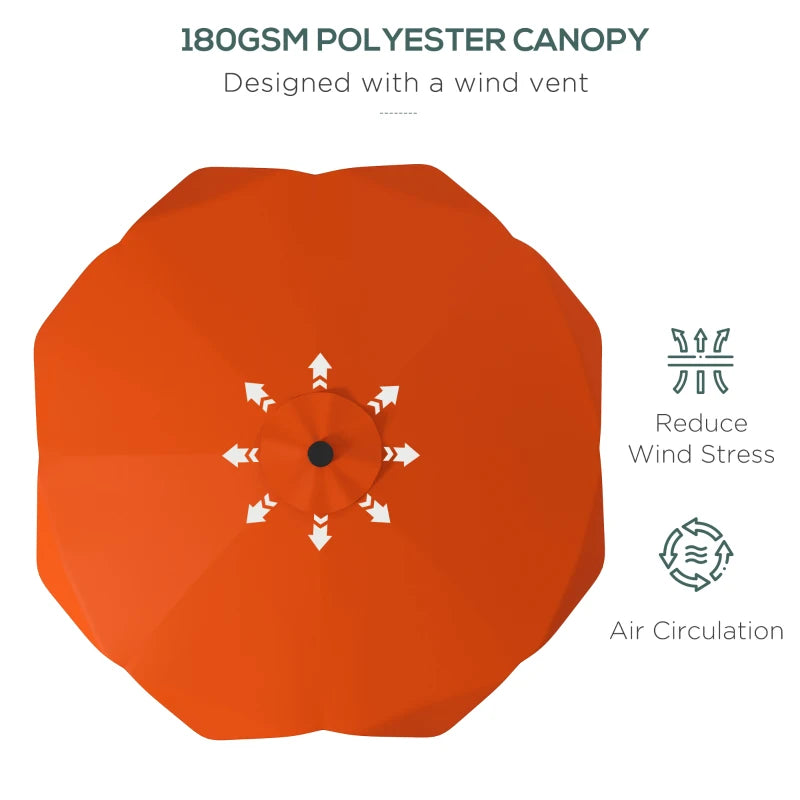 Orange Solar LED Patio Umbrella, Tilt & Crank, 3x3m