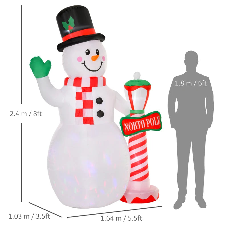 8ft Tall Inflatable Snowman with Street Lamp - Lighted Christmas Decoration for Indoor Outdoor Garden Lawn Party