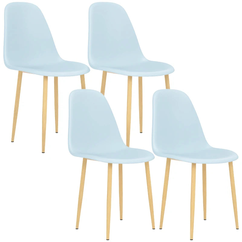 Modern Light Blue Dining Chairs Set of 4 - Stylish Kitchen Chairs with Backrest & Steel Legs for Dining Room & Living Room