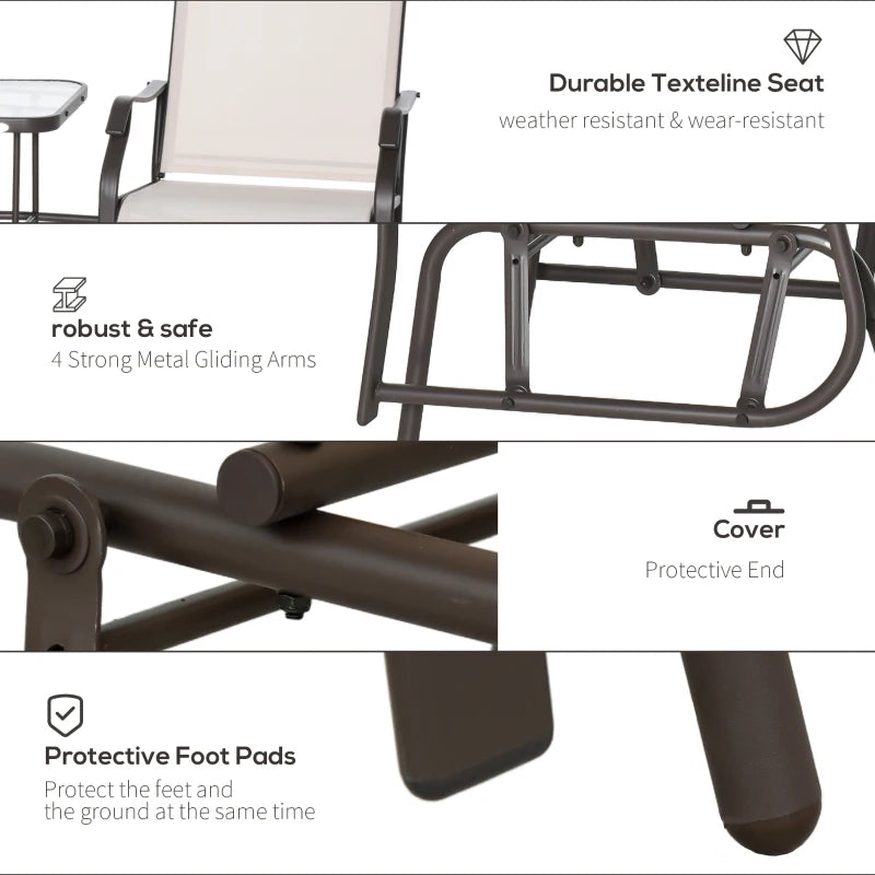 Brown Outdoor Double Glider Rocking Chairs with Glass Top Table