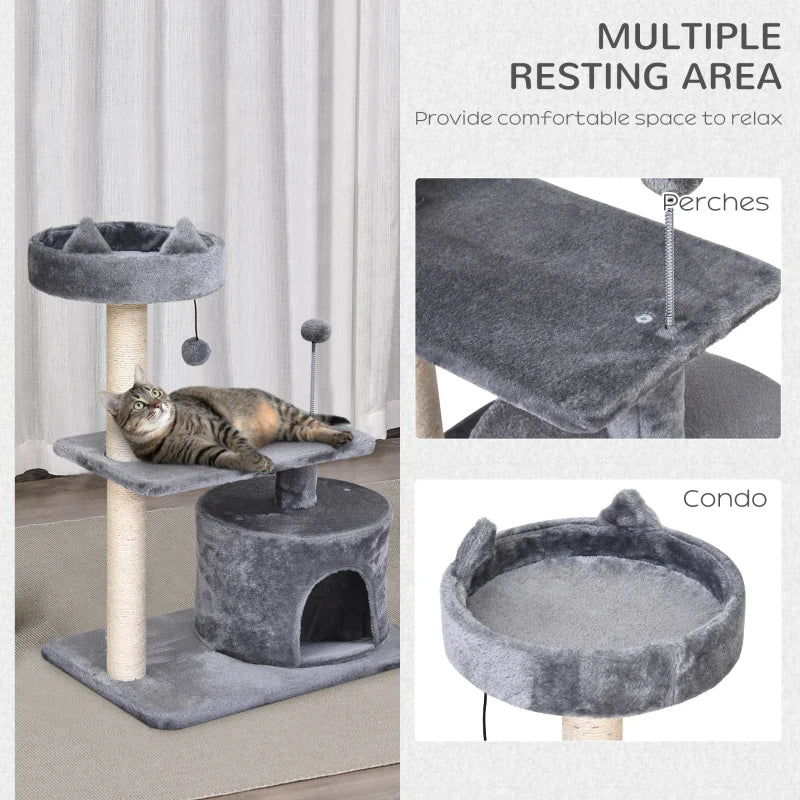 Premium Cat Tree for Indoor Cats - Scratching Post, Climbing Tower, Activity Centre, Grey, 60L x 40W x 81H cm