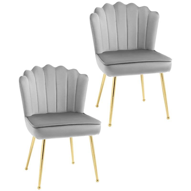 Set of 2 Velvet Upholstered Dining Chairs with Gold Metal Legs for Kitchen and Living Room, Grey