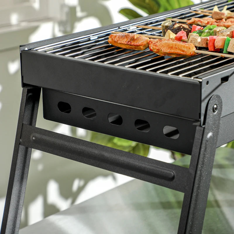 Portable Foldable Charcoal Grill - Compact Black BBQ for Outdoor Cooking and Camping