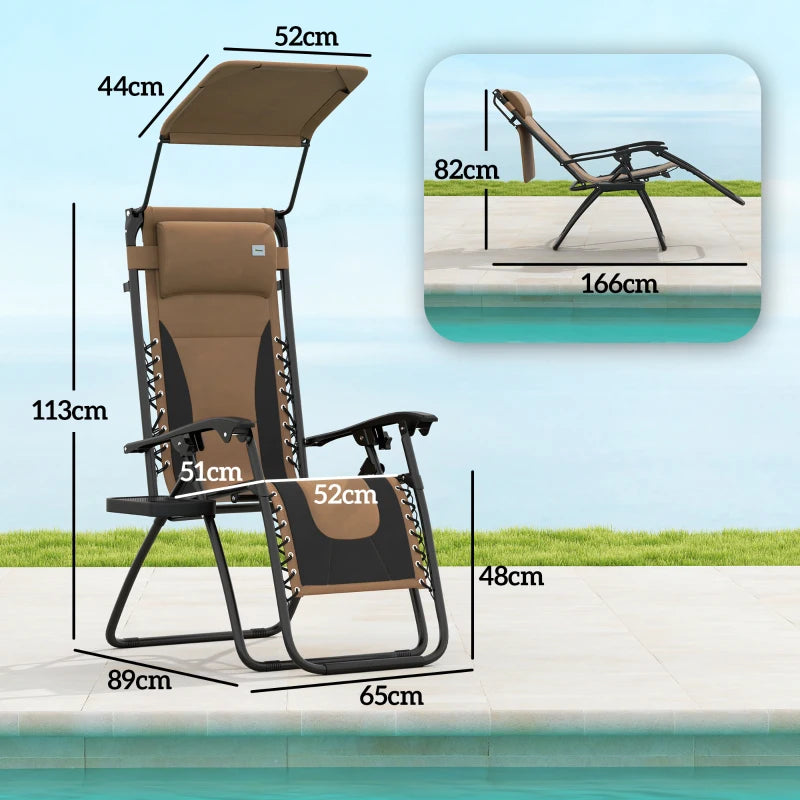 Zero Gravity Lounger Chair Set of 2 - Folding Reclining Patio Chairs with Shade Cover, Cup Holder, Soft Cushion and Headrest - Ideal for Poolside, Camping, and Coffee - Grey