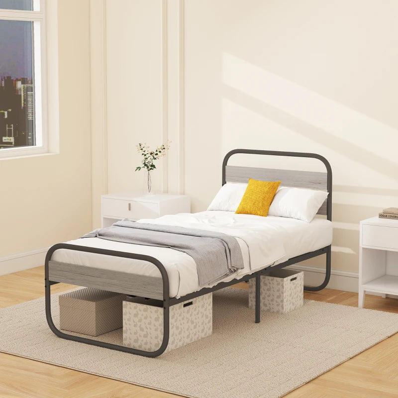 Industrial Style 3ft Single Metal Bed Frame with Under Bed Storage - Easy Assembly, No Box Spring Needed, Grey